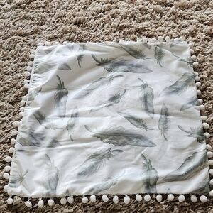 Feather Print Cushion Cover with Pom Poms 17x17